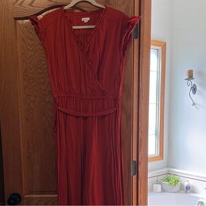 LOFT Rust Red Wrap-Style Maxi Dress with Tie Waist